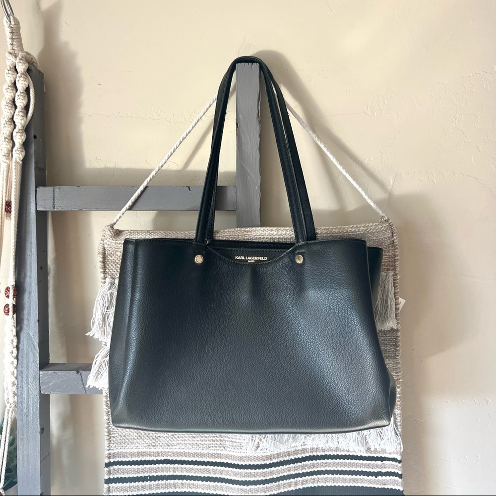 Karl Lagerfeld Dorine Black Leather Tote purse